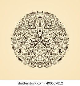 Emblema caligráfico redondo. Símbolo vectorial floral para café, restaurante, tienda, impresión, sello. Etiqueta de la plantilla de diseño del logotipo para el café, el té, la taza, la tarjeta de visita. Ornamento aislado