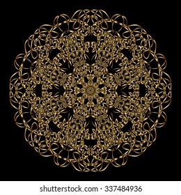 Round calligraphic ornament of gold ribbons. Gold menu and invitation border, round frame,divider,page decor. Luxury style calligraphic.