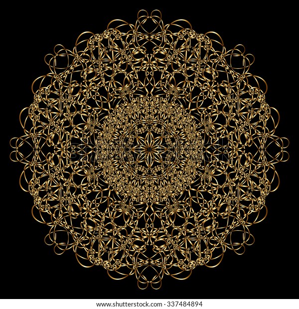Round calligraphic ornament of gold\
ribbons. Gold menu and invitation border, round frame,divider,page\
decor. Luxury style\
calligraphic.