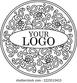 Round calligraphic royal gold emblem set. Vector floral symbol for cafes, restaurants, shops, print, stamp. Logo design template label for coffee, tea, and business card. Isolated gothic tattoo ornate