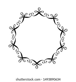Round calligraphic vector wedding frame wreath with place for text. Isolated flourish vintage element for design. Perfect for holidays, Thanksgiving Day, Valentines Day, greeting card