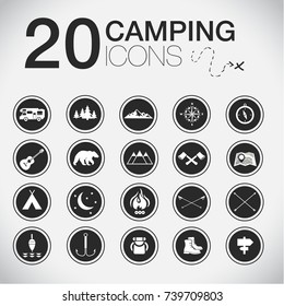 round camp icons on light grey background