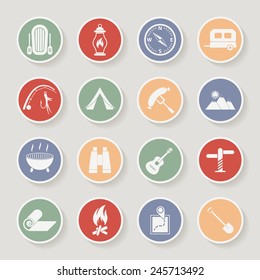 Round camping icons set. Vector icons