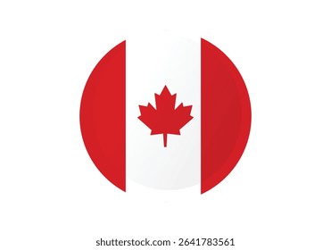 Round Canada Flag Icon – Canada Flag Circular Vector Badge with Standard Colors and National Symbol. Circle Flag Icon of Canada, Button Badge Icon.

