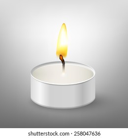 Round candle. Tea or floating candles in an aluminum sleeve. Vector EPS10 illustration. 