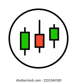 Round candlestick chart icon. Fluctuation of stock price. Vector.