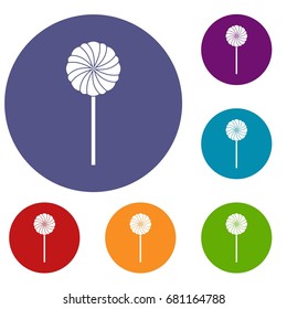 Round candy icons set in flat circle red, blue and green color for web