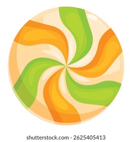 Round candy with orange and green swirls, showing the delicious flavors