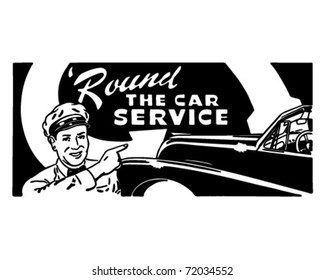 Vuelta al servicio de coches - Banner de arte y publicidad retro