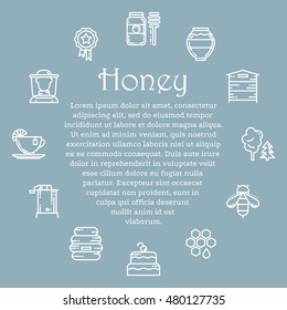 Round card with apiary thin line icons set