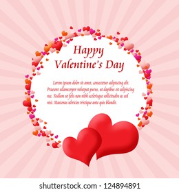 Round card frame made from hearts.Valentine's day vector background