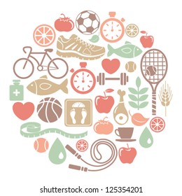 round card with healthy lifestyle icons