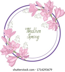 Round card with magnolias. Flowers of magnolia vector  hand draw celebrate holiday. Vector hand draw  Illustration EPS10