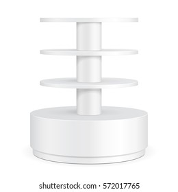 Bandeja De Pantalla De Placa De Cartón Redondo Para Supermercado Vacío Con Estantes. Ilustración Aislada En Fondo Blanco. Listo Para Su Diseño. Publicidad de producto. Vector EPS10