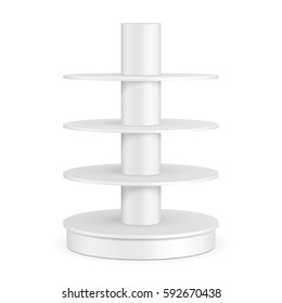 Bandeja De Pantalla De Placa De Cartón Redondo Para Supermercado Vacío Con Estantes. Ilustración Aislada En Fondo Blanco. Listo Para Su Diseño. Publicidad de producto. Vector EPS10