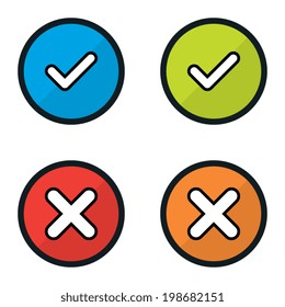 Round Cartoon Check and Decline Marks Buttons
