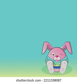 Rund Cartoon rosa Kaninchen auf Urlaub am Meer. Vektorgrafik.