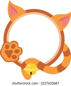 Round cat frame. Cute vector template for photo, text, or greetings design.