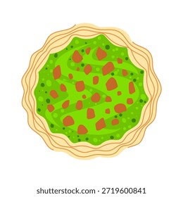 Pastel de celebración redondo con una capa de glaseado verde cremoso y adornos decorativos marrones, presentado desde una perspectiva de arriba hacia abajo, perfecto para fiestas y fiestas
