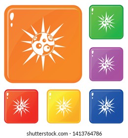 Round cell virus icons set collection vector 6 color isolated on white background