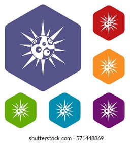 Round cell virus icons set rhombus in different colors isolated on white background