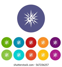 Round cell virus set icons in different colors isolated on white background