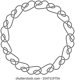 Round celtic black frame on a white background. Traditional weaving.