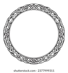 Round Celtic frame. Black pattern, isolated vector on white background. Border