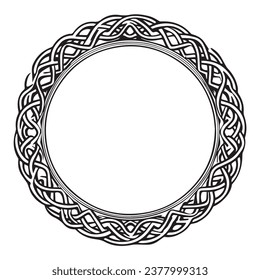 Round Celtic frame. Black pattern, isolated vector on white background. Border