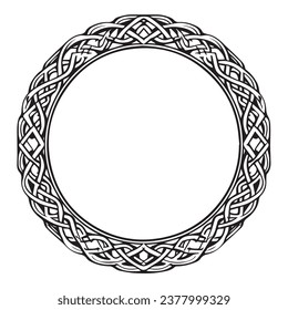 Round Celtic frame. Black pattern, isolated vector on white background. Border