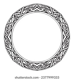 Round Celtic frame. Black pattern, isolated vector on white background. Border