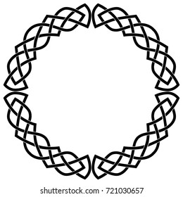 Round Celtic frame. Black pattern, isolated vector on white background.