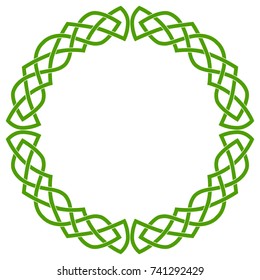 Round Celtic frame, wreath or circle. Colored green isolated image on white background.