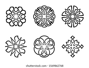 Round Celtic Ornament Intertwined tattoo vector illustration. decorative Celtic knots and curls set.