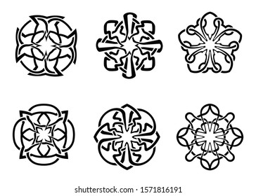 Round Celtic Ornament Intertwined tattoo vector illustration. decorative Celtic knots and curls set.