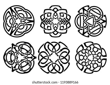 Round Celtic Ornament Intertwined vector illustration. decorative Celtic knots and curls set.