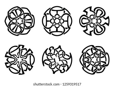Round Celtic Ornament Intertwined vector illustration. decorative Celtic knots and curls set.