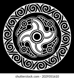 Round Celtic, Scandinavian Design, Celtic pattern, isolated on black, vector illustration