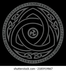 Round Celtic, Scandinavian Design, Celtic pattern, isolated on black, vector illustration