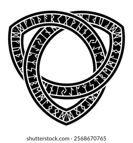 Round Celtic Scandinavian Design, a triskele of runic symbols, isolated on white, vector illustration