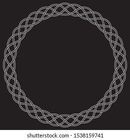 Round Celtic white frame with a traditional pigtail pattern on a black background.
