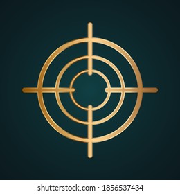 Round center tool icon vector. Gradient gold metal with dark background