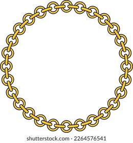 Round Chain frame. Circle chains border. Boho bracelet with pendants, rope, bow. Vintage flat cartoon vector illustration isolated on white background.