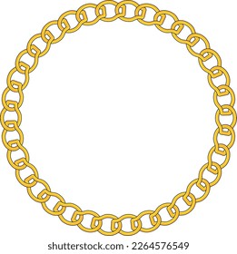 Round Chain frame. Circle chains border. Boho bracelet with pendants, rope, bow. Vintage flat cartoon vector illustration isolated on white background.