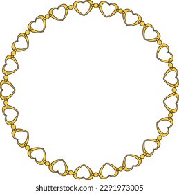 Round Chain frame. Circle chains border. Boho bracelet with pendants, rope, bow. Vintage flat cartoon vector illustration isolated on white background.