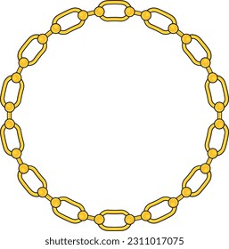 Round Chain frame. Circle chains border. Boho bracelet with pendants, rope, bow. Vintage flat cartoon vector illustration isolated on white background.