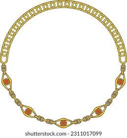 Round Chain frame. Circle chains border. Boho bracelet with pendants, rope, bow. Vintage flat cartoon vector illustration isolated on white background.