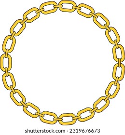 Round Chain frame. Circle chains border. Boho bracelet with pendants, rope, bow. Vintage flat cartoon vector illustration isolated on white background.