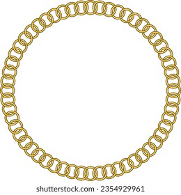 Round Chain frame. Circle chains border. Boho bracelet with pendants, rope, bow. Vintage flat cartoon vector illustration isolated on white background.