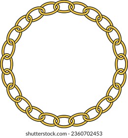 Round Chain frame. Circle chains border. Boho bracelet with pendants, rope, bow. Vintage flat cartoon vector illustration isolated on white background.